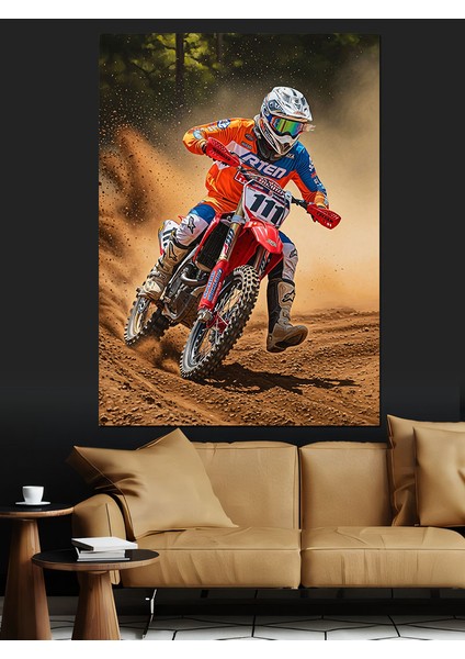 Motorsiklet Yarışçısı Kirli Yol Dekoratif Kanvas - Mdf Ahşap Tablo modelleri