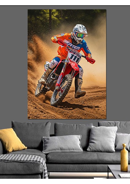 Motorsiklet Yarışçısı Kirli Yol Dekoratif Kanvas - Mdf Ahşap Tablo indirimleri