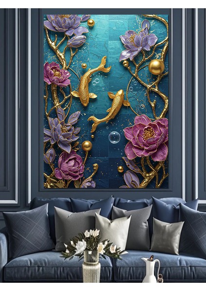 Okyanusta Mercanlar ve Balıklar Dekoratif Kanvas - Mdf Ahşap Tablo