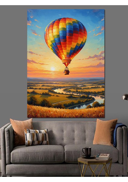 Manzarada Uçan Sıcak Balon Dekoratif Kanvas - Mdf Ahşap Tablo fiyatları