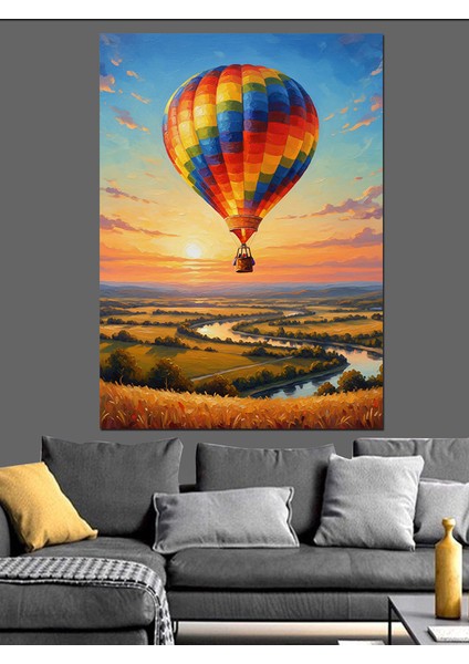Manzarada Uçan Sıcak Balon Dekoratif Kanvas - Mdf Ahşap Tablo modelleri