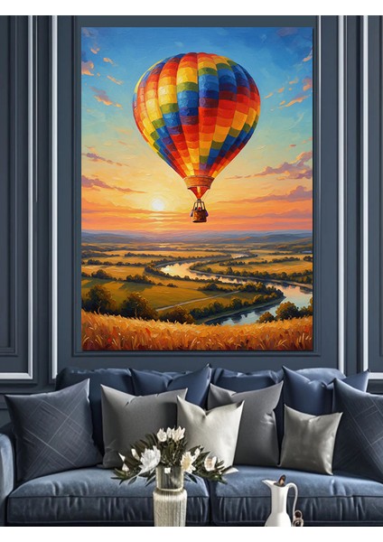 Manzarada Uçan Sıcak Balon Dekoratif Kanvas - Mdf Ahşap Tablo fırsatları