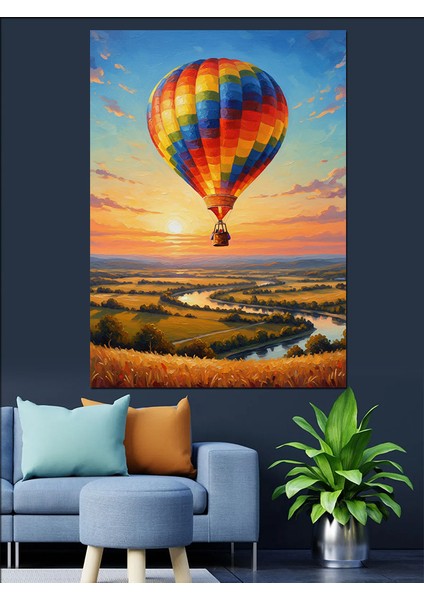 Manzarada Uçan Sıcak Balon Dekoratif Kanvas - Mdf Ahşap Tablo indirimleri
