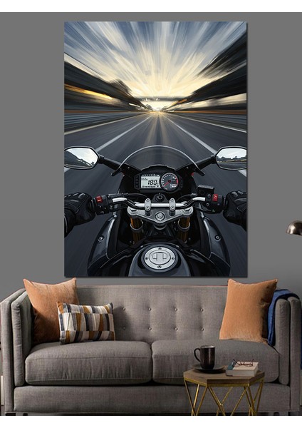 Uzun Yol Gece Sürüşü Motorsiklet Dekoratif Kanvas - Mdf Ahşap Tablo fiyatları