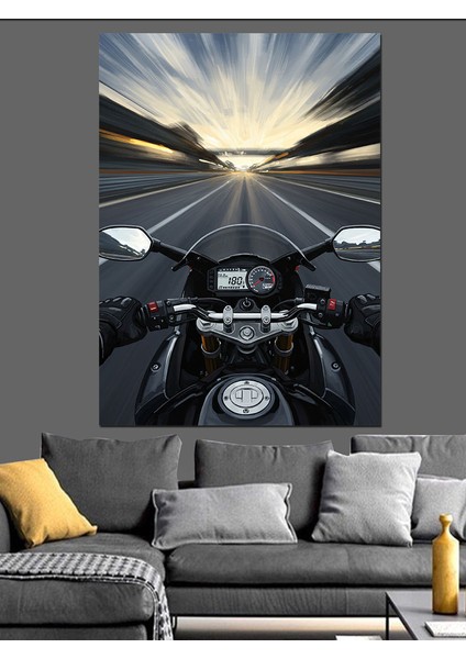 Uzun Yol Gece Sürüşü Motorsiklet Dekoratif Kanvas - Mdf Ahşap Tablo modelleri