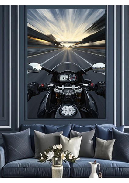 Uzun Yol Gece Sürüşü Motorsiklet Dekoratif Kanvas - Mdf Ahşap Tablo fırsatları