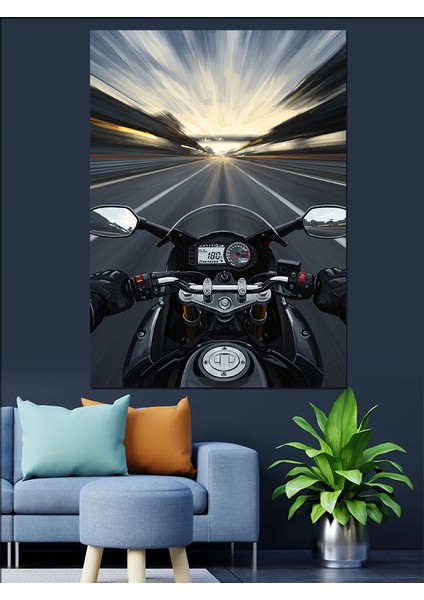 Uzun Yol Gece Sürüşü Motorsiklet Dekoratif Kanvas - Mdf Ahşap Tablo indirimleri