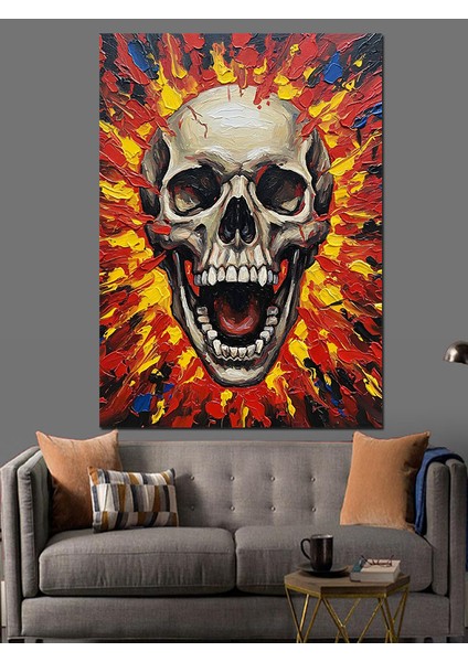 Turuncu Parlak Kurukafa Sanatı Dekoratif Kanvas - Mdf Ahşap Tablo