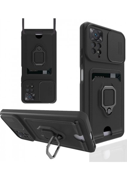 Xiaomi Redmi Note 12 Pro 4g Kılıf Zuma Kartvizitli Yüzüklü Silikon - Siyah (K95)