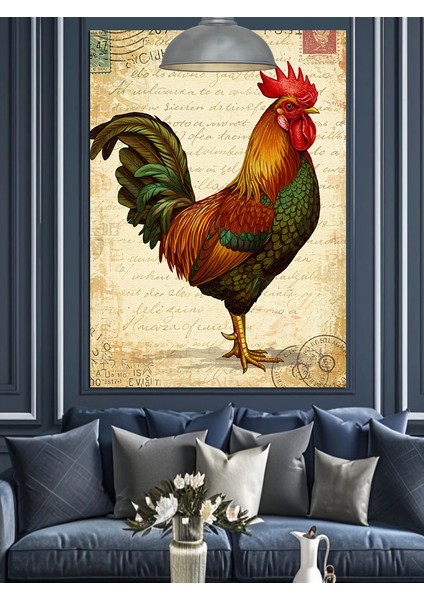 Renkli Horoz Rustik Dekoratif Kanvas - Mdf Ahşap Tablo modelleri
