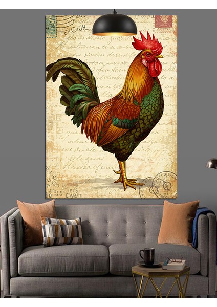 Renkli Horoz Rustik Dekoratif Kanvas - Mdf Ahşap Tablo fırsatları
