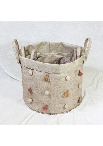 Katlanabilir Çok Amaçlı Ponponlu Yuvarlak Düzenleyici Saklama Kutusu Organizer Keçe Set fiyatları