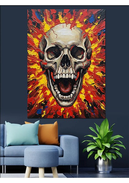 Turuncu Parlak Kurukafa Sanatı Dekoratif Kanvas - Mdf Ahşap Tablo fırsatları