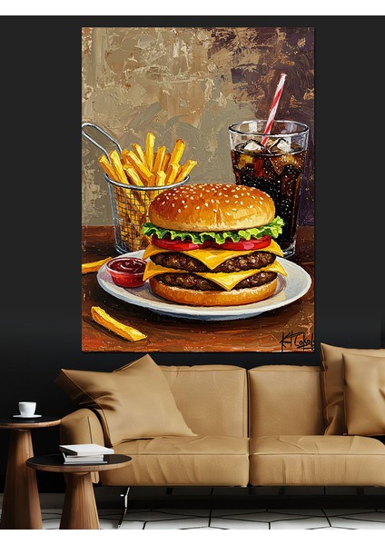 Hamburger Kızartma Natürmort Dekoratif Kanvas - Mdf Ahşap Tablo indirimleri