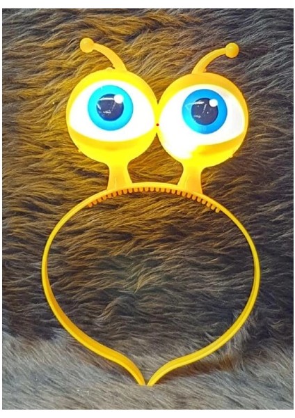 LED Işıklı &amp; Pilli 3 Farklı Modda Yanan Uzaylı Göz Parti Tacı Sarı Renk 18X12 cm fiyatları