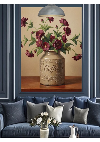 Çiçekler Vazo Retro Çizim Dekoratif Kanvas - Mdf Ahşap Tablo fiyatları
