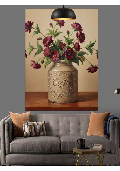 Çiçekler Vazo Retro Çizim Dekoratif Kanvas - Mdf Ahşap Tablo modelleri