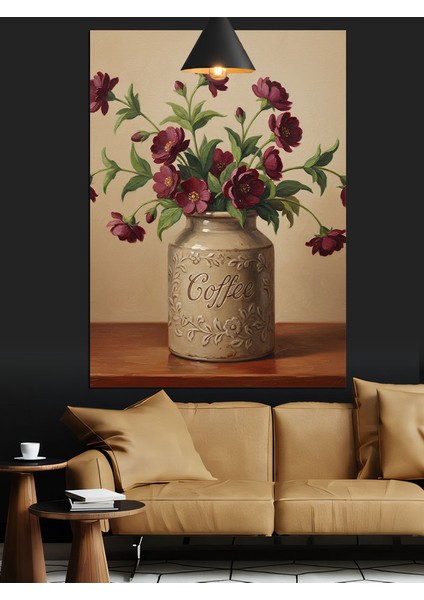 Çiçekler Vazo Retro Çizim Dekoratif Kanvas - Mdf Ahşap Tablo indirimleri