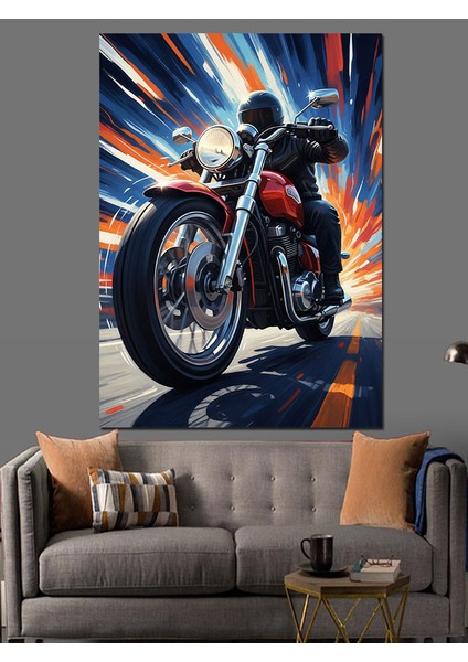 Motorsiklet Sürücüsü Hız Tutkusu Dekoratif Kanvas - Mdf Ahşap Tablo