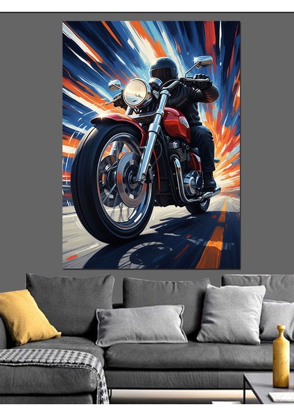 Motorsiklet Sürücüsü Hız Tutkusu Dekoratif Kanvas - Mdf Ahşap Tablo fiyatları