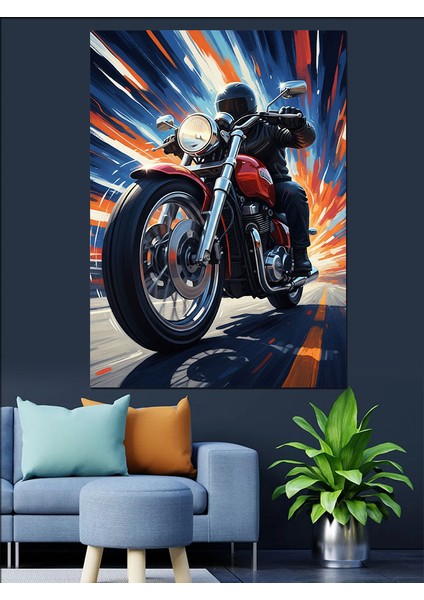 Motorsiklet Sürücüsü Hız Tutkusu Dekoratif Kanvas - Mdf Ahşap Tablo fırsatları