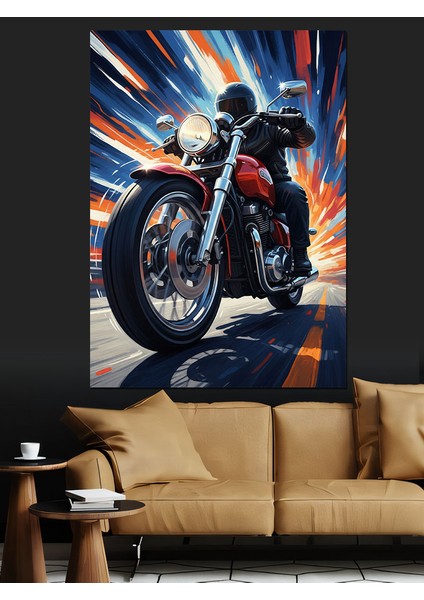 Motorsiklet Sürücüsü Hız Tutkusu Dekoratif Kanvas - Mdf Ahşap Tablo indirimleri