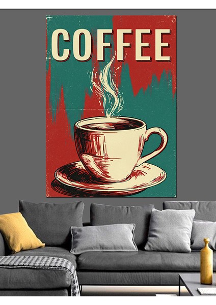 Kahve Kupası Kırmızı Sanat Dekoratif Kanvas - Mdf Ahşap Tablo