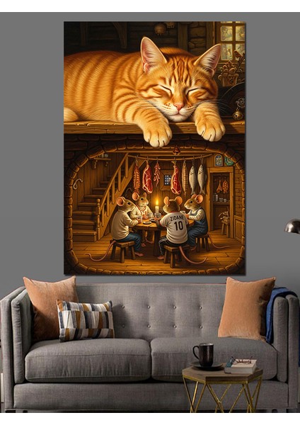 Kedi ve Fare Yavruları Uyku Keyfi Dekoratif Kanvas - Mdf Ahşap Tablo modelleri