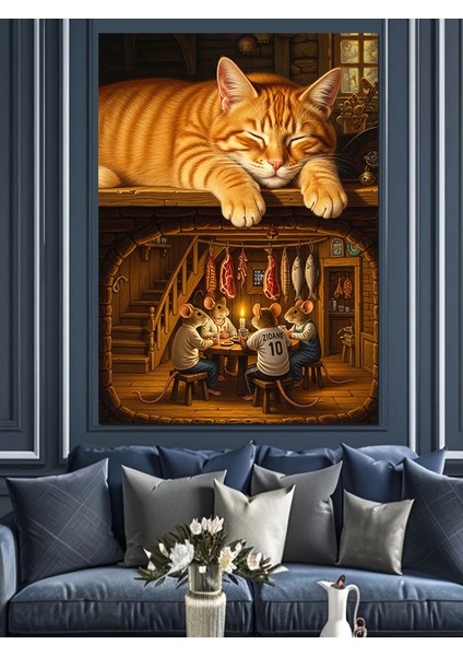 Kedi ve Fare Yavruları Uyku Keyfi Dekoratif Kanvas - Mdf Ahşap Tablo indirimleri