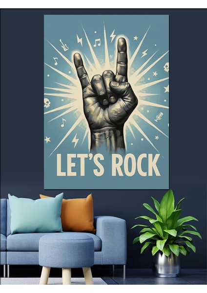 Let's Rock El Hareketi Dekoratif Kanvas - Mdf Ahşap Tablo fırsatları