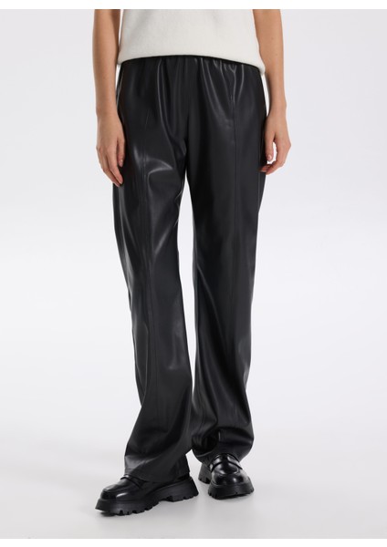 Lastikli Bel Normal Siyah Kadın Pantolon F5WL-PNT0187 fiyatları