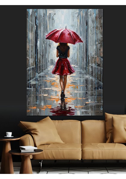 Kırmızı Şemsiyeli Kadın Portresi Dekoratif Kanvas - Mdf Ahşap Tablo fiyatları