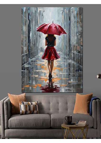 Kırmızı Şemsiyeli Kadın Portresi Dekoratif Kanvas - Mdf Ahşap Tablo modelleri