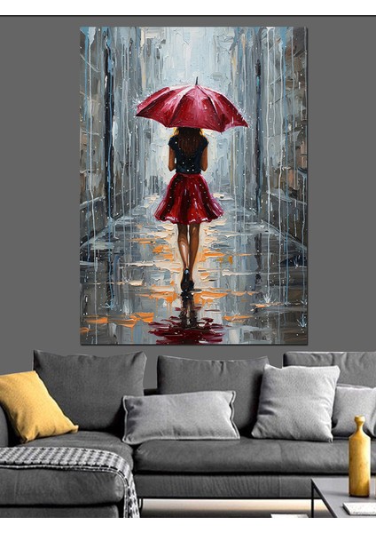 Kırmızı Şemsiyeli Kadın Portresi Dekoratif Kanvas - Mdf Ahşap Tablo fırsatları