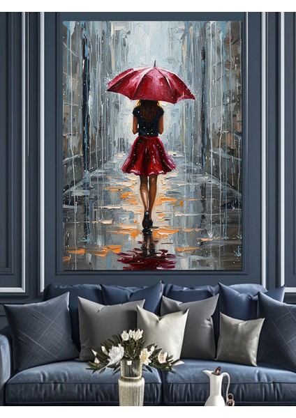 Kırmızı Şemsiyeli Kadın Portresi Dekoratif Kanvas - Mdf Ahşap Tablo indirimleri