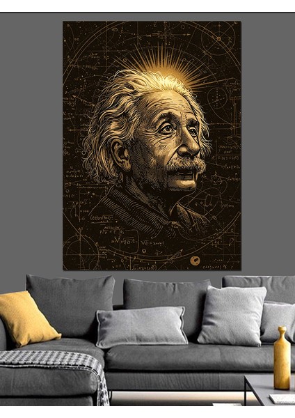 Albert Einstein Portre Dekoratif Kanvas - Mdf Ahşap Tablo