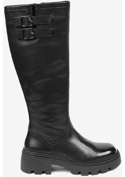 Kadın Siyah Hakiki Deri Topuklu Çizme 4K2UC59162