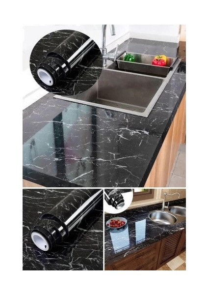 Siyah Mermer Desenli Yapışkanlı Kaplama Kağıdı 5 Metre fırsatları