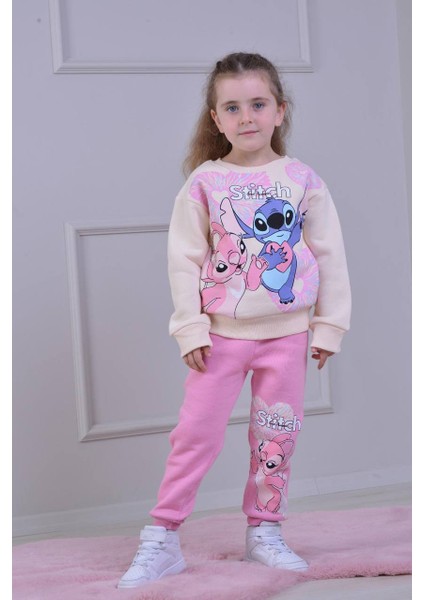 Kız Çocuk Stitch 2'li Takım Sweatshirt - Beli Lastikli Eşorfman Şardonlu