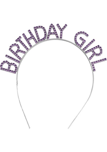 Mor Renk Kristal Taşlı Parlak Birthday Girl Yazılı Taç