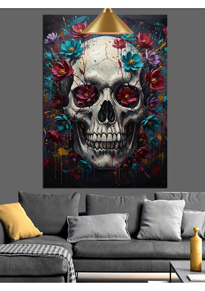 Çiçekli Kuru Kafa Iskelet Dekoratif Kanvas - Mdf Ahşap Tablo fiyatları