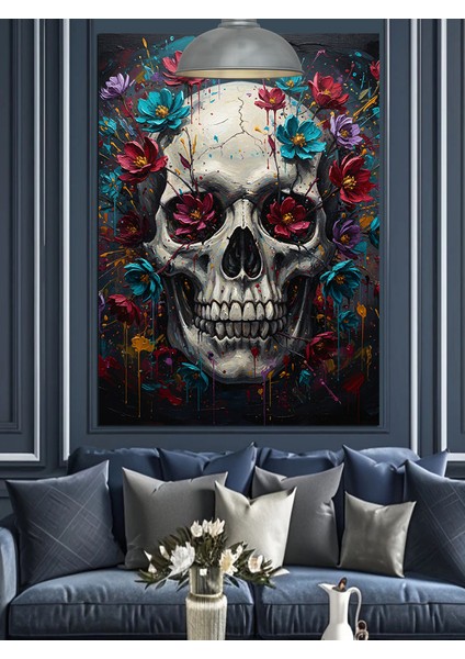 Çiçekli Kuru Kafa Iskelet Dekoratif Kanvas - Mdf Ahşap Tablo modelleri
