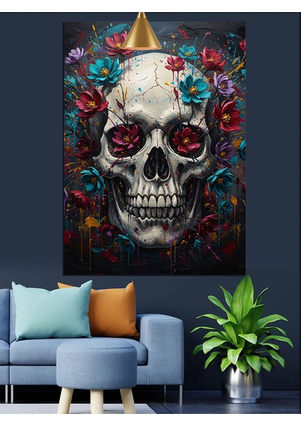 Çiçekli Kuru Kafa Iskelet Dekoratif Kanvas - Mdf Ahşap Tablo indirimleri