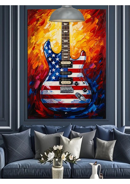 Amerikan Bayrağı Gitar Sanatı Dekoratif Kanvas - Mdf Ahşap Tablo fiyatları