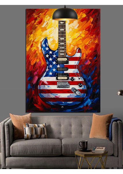 Amerikan Bayrağı Gitar Sanatı Dekoratif Kanvas - Mdf Ahşap Tablo modelleri