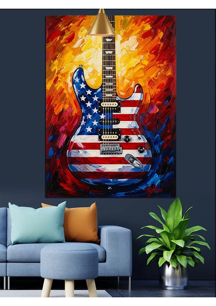 Amerikan Bayrağı Gitar Sanatı Dekoratif Kanvas - Mdf Ahşap Tablo fırsatları