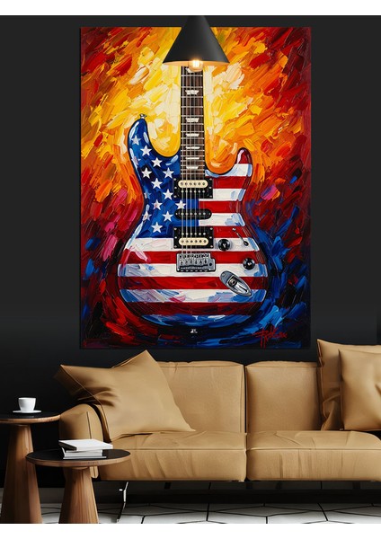 Amerikan Bayrağı Gitar Sanatı Dekoratif Kanvas - Mdf Ahşap Tablo indirimleri