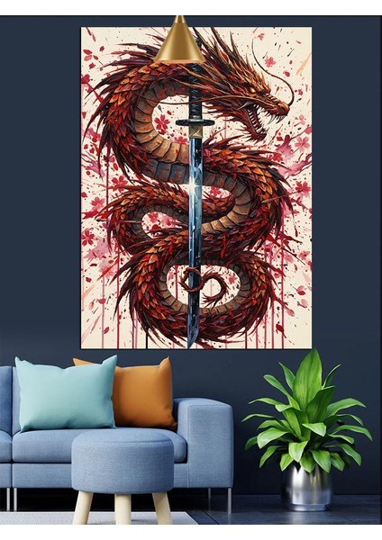 Kızıl Ejderha Suluboya Sanatı Dekoratif Kanvas - Mdf Ahşap Tablo fırsatları