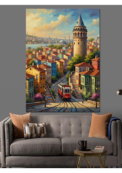 Tarihi Istanbul Şehri Manzarası Dekoratif Kanvas - Mdf Ahşap Tablo