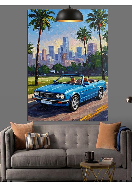 Mavi Spor Araba Plajda Dekoratif Kanvas - Mdf Ahşap Tablo fiyatları